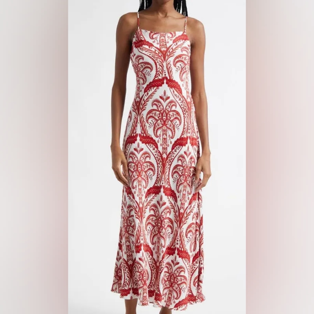 Farm Rio Cameo Tropical Off White Maxi Slip Dress, Red White, Size Small, NWT
